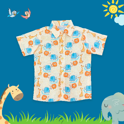 Children's shirt with animal pattern on a blue background