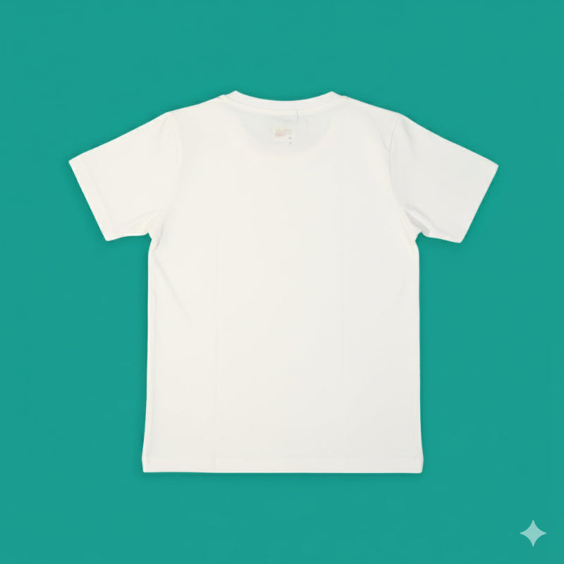 White t-shirt on a teal background