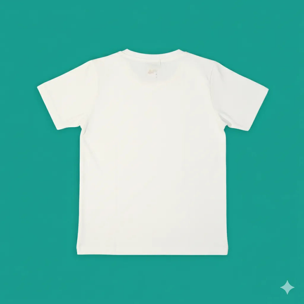 White t-shirt on a teal background