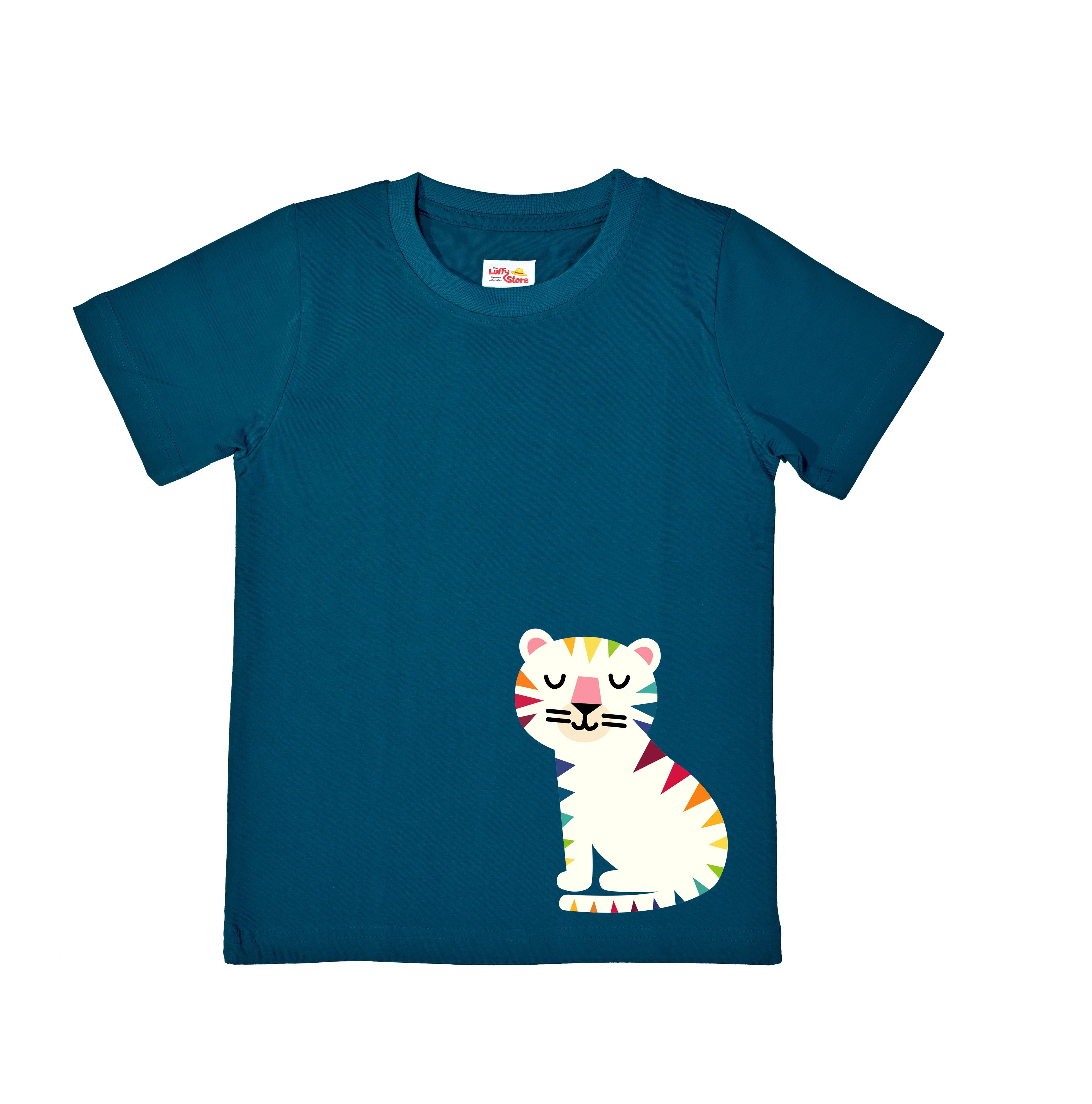 Rainbow Tiger Kids T-Shirt – Teal Blue