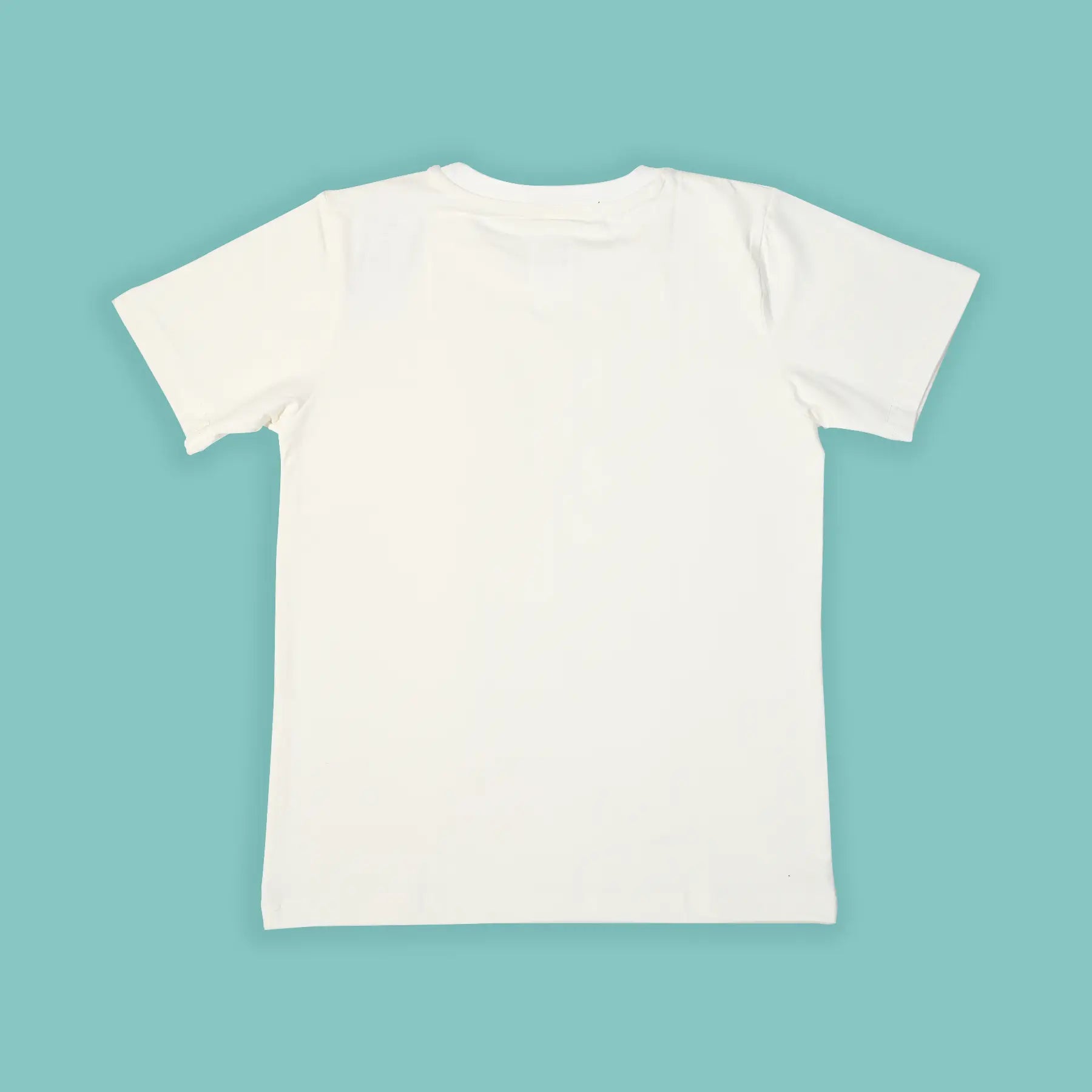 White t-shirt on a teal background