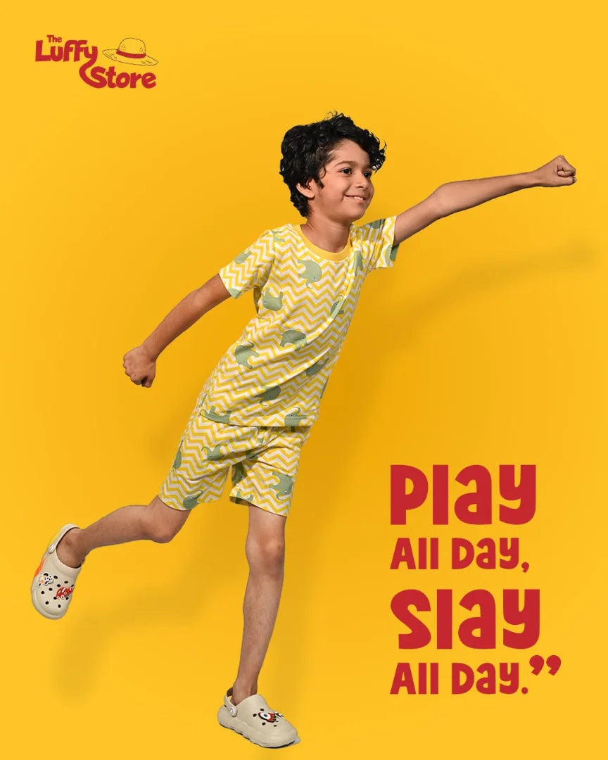 video of kids playing with wearing clothes of The Luffy Store