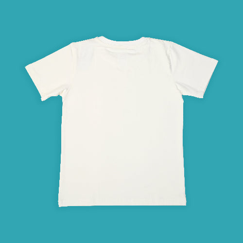White t-shirt on a teal background